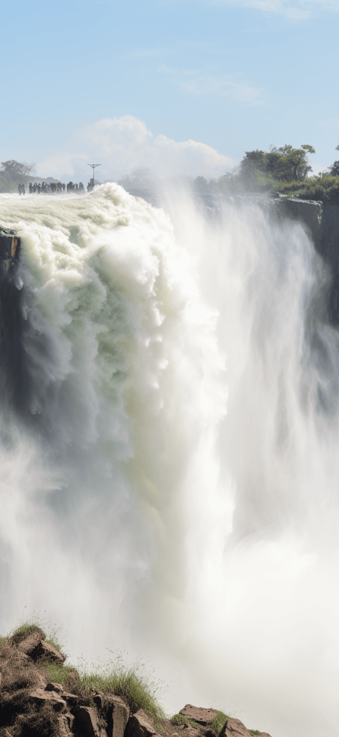 A powerful waterfall framed by green valley walls